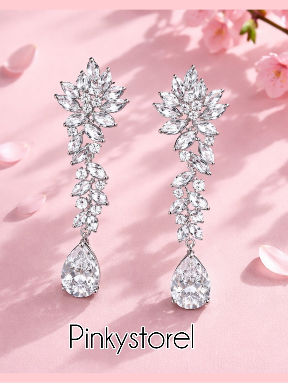 Crystal Drop Statement Earrings - Silver Clear